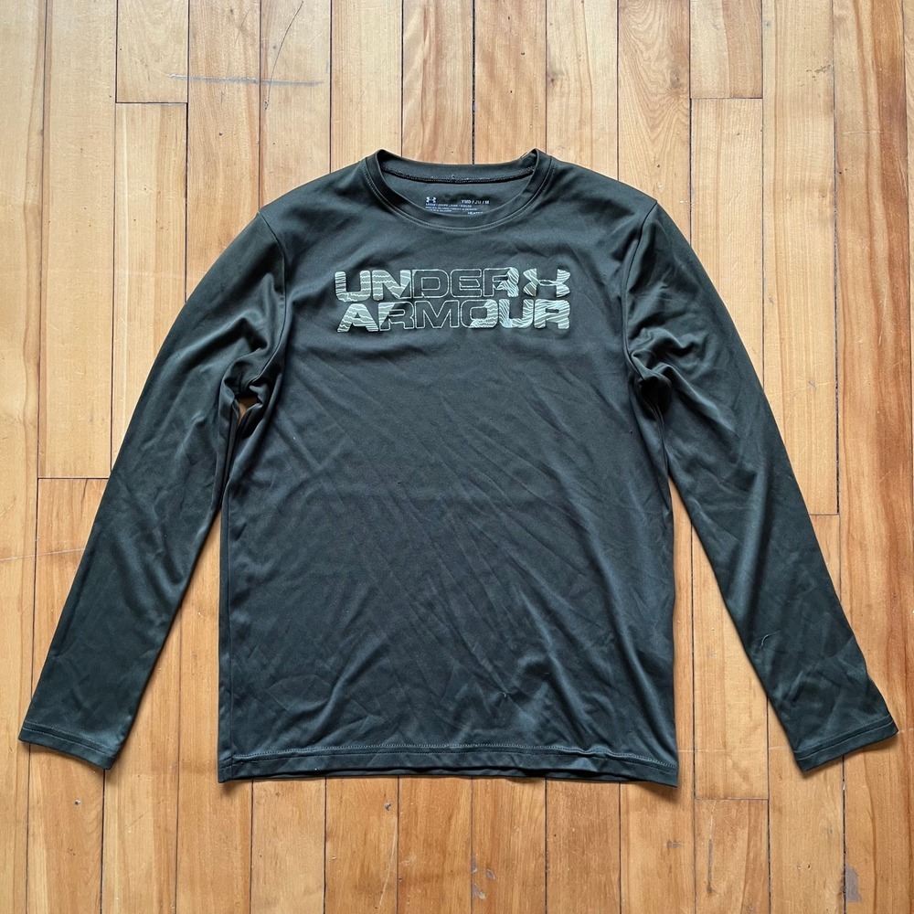 Under Armour HeatGear Kids Long Sleeve T Shirt Youth Medium Green Loose Fit